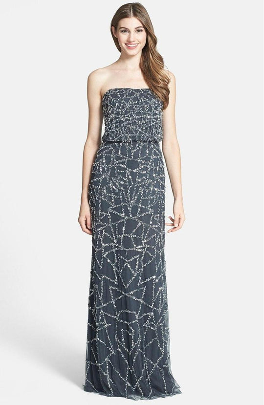 Adrianna Papell - Strapless Beaded Long Dress 91892210 in Gray
