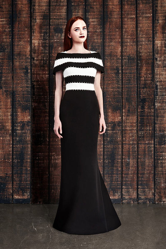 Daymor Couture - Off Shoulder Beaded Long Formal Dress 860 In Black and Neutral