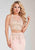 Panoply - Two-Piece Bead and Lace Embellished Crew Neck Trumpet Dress 14770 in Pink and Gold