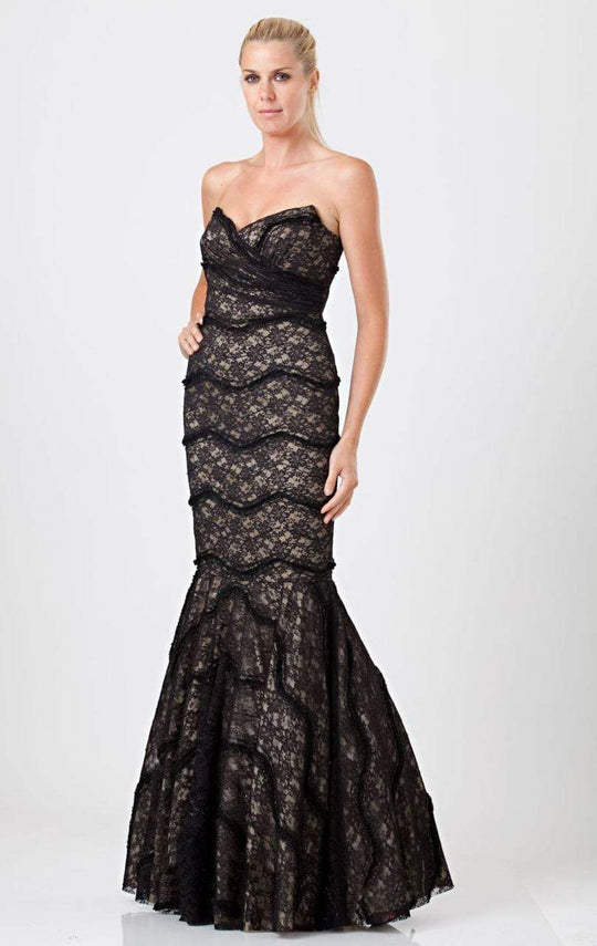 JS Collection - 861676 Strapless Tiered Lace Mermaid Dress  in Black and Neutral