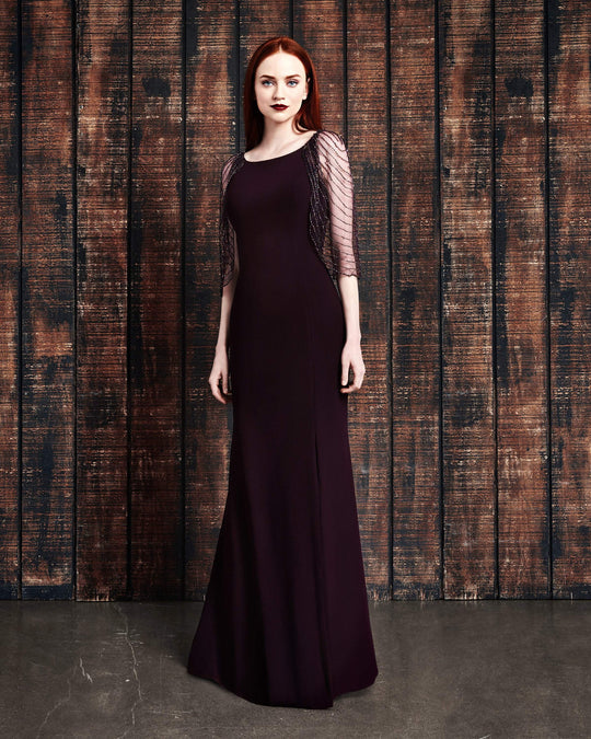 Alexander by Daymor - 861 Embellished Cape Fitted Evening Dress In Purple