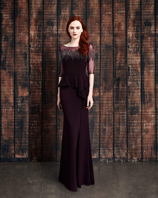 Alexander by Daymor - 862 Embellished Peplum Gown with Slit In Purple