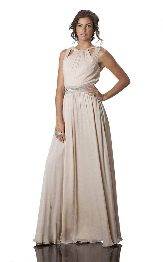 JS Collection - 863360 Sleeveless Draped Beaded Crepe Chiffon Dress in Pink