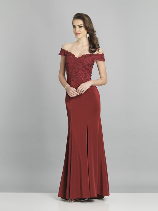 Dave & Johnny - A8633 Laced Bodice Of-Shoulder Trumpet Gown In Red