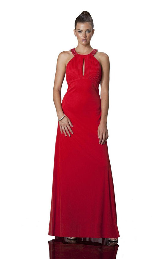 JS Collection - 863593 Sultry Keyhole Ruched Evening Dress in Red
