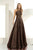 MNM Couture - 8638 Embellished Halter Neck A-Line Dress In Brown