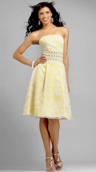 Alexia Designs - 864 Embellished Strapless Jacquard A-line Dress In Yellow