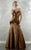 MNM Couture - 8641 Floral Square Neck A-Line Dress In Brown