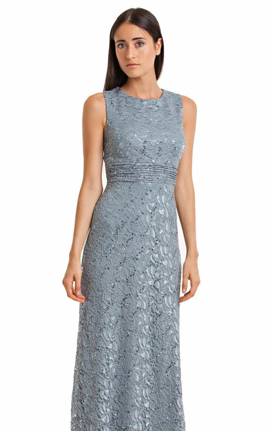 JS Collections - Sleeveless Lace Embroidered Gown 864311 in Gray and Blue