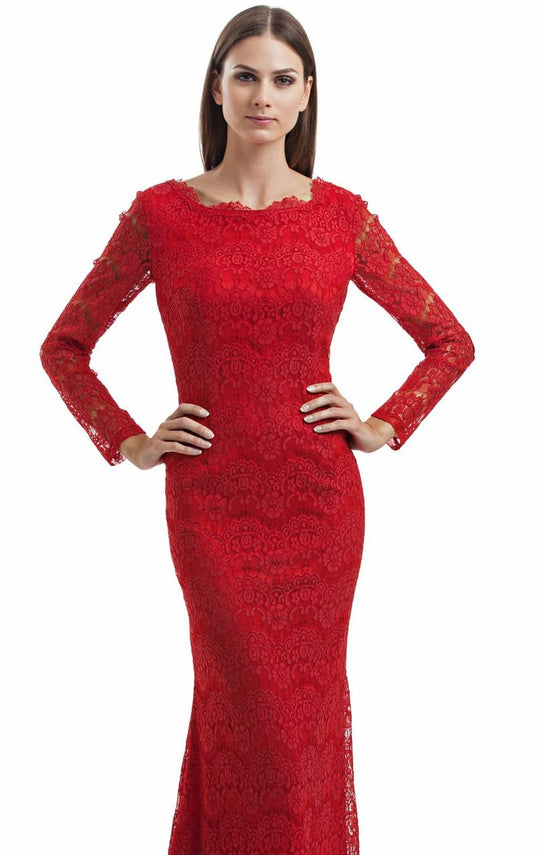 JS Collections - Long Sleeves Lace Long Dress 864550 in Red