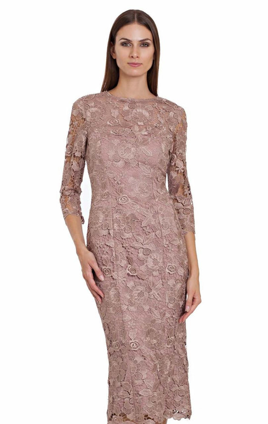 JS Collections - Quarter Length Sleeves Lace Dress 864572 in Brown