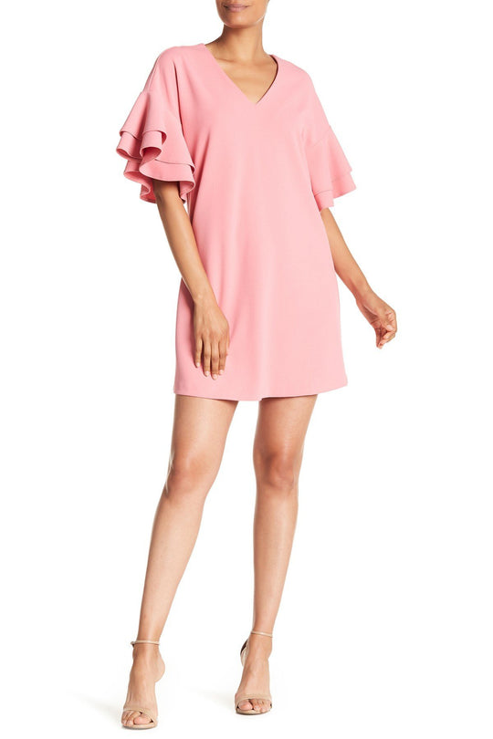 Nina Leonard - L7469A Layered Sleeve Crepe Tent Dress In Pink