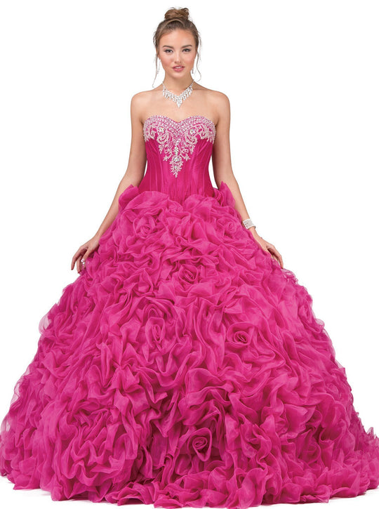Dancing Queen - 8650 Strapless Embellished Sweetheart Ruffled Quinceanera Ballgown In Pink