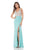 JS Collections - Sleeveless V Neck Long Dress with Slit 865574 in Blue