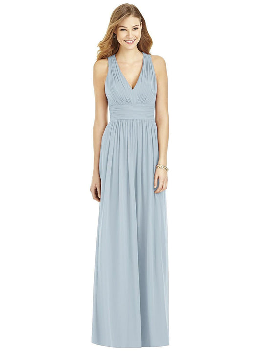 After Six - 6752 Ruched V-neck Lux Chiffon A-line Dress In Blue