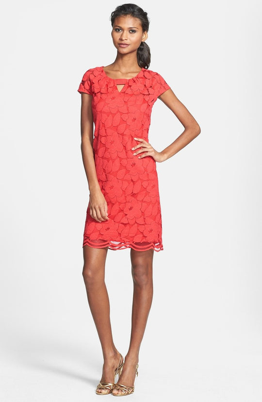 Taylor - 5448M Floral Lace Cutout Dress in Orange