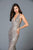 Scala - 48959 Fully Sequined Halter V-neck Fitted Dress In Gray and Silver