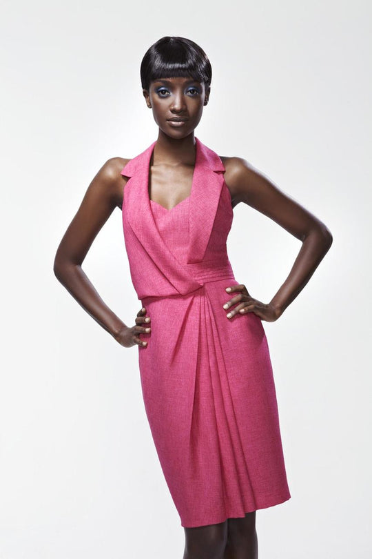 Theia - Collared Neck Cocktail Dress 870033 in Pink