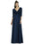 Alfred Sung - D736 Bow Accent Quarter Length Sleeve A Line Dress In Blue