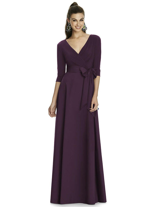Alfred Sung - D736 Bow Accent Quarter Length Sleeve A Line Dress In Purple