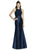 Alfred Sung - D737 Sleeveless Halter Mikado Trumpet Dress In Blue