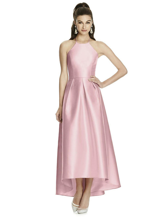 Alfred Sung - D741 Sleeveless Halter Neck High Low A-line Dress In Pink