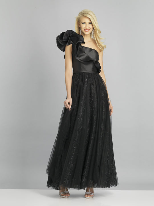 Dave & Johnny - A8741 Ruffled Fit-and-Flare A-line Gown In Black