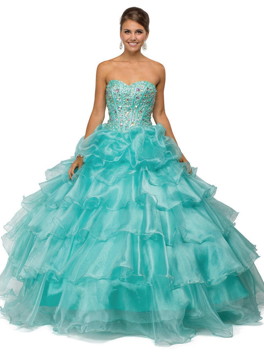 Dancing Queen - 8751 Strapless Bejeweled Quinceanera Ballgown In Green