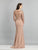 Dave & Johnny - A8762 Three-fourths Sleeves Embellished Long Gown In Neutral and Pink