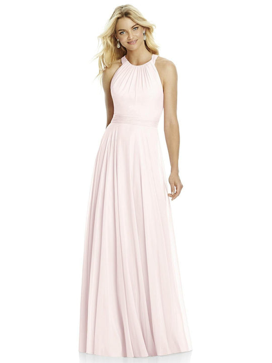 After Six - 6760 Sleeveless Lux Chiffon Halter A-line Dress In Pink