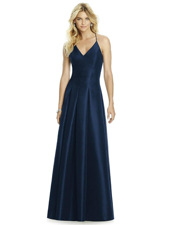 After Six - 6767 Sleeveless V-neck Mikado Pleated A-line Dress In Blue