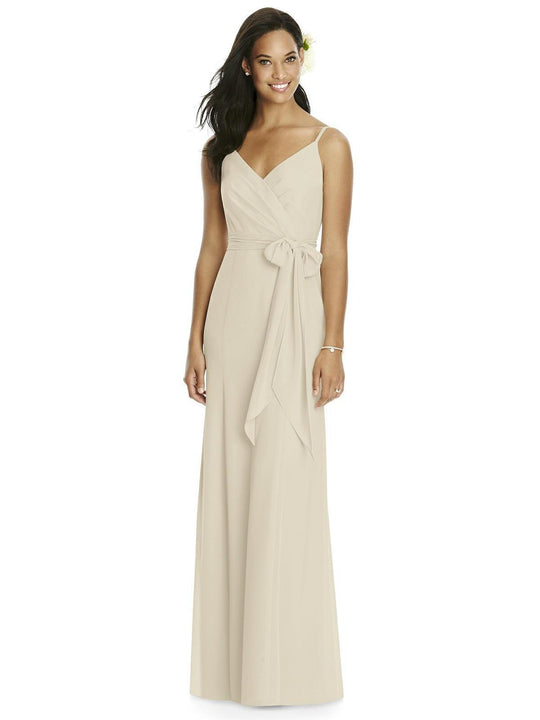 Social Bridesmaids - 8181 Sleeveless V-neck Matte Chiffon Sheath Dress In Neutral