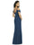 Social Bridesmaids - 8183 V-Neck Empire Evening Dress In Blue