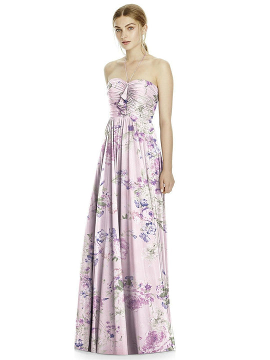 Jy - Jenny Yoo - JY533 Ruched Halter A-Line Evening Dress In Purple and Floral