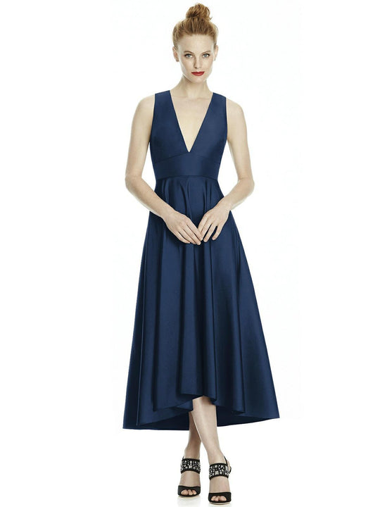 Lela Rose - LR242 Tea-Length Plunging V-Neck High Low Dress In Blue