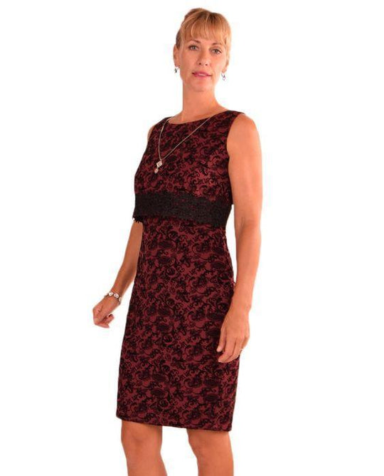 Jax - 1-ZAV-640 Lace Hemmed Popover Dress in Black and Red