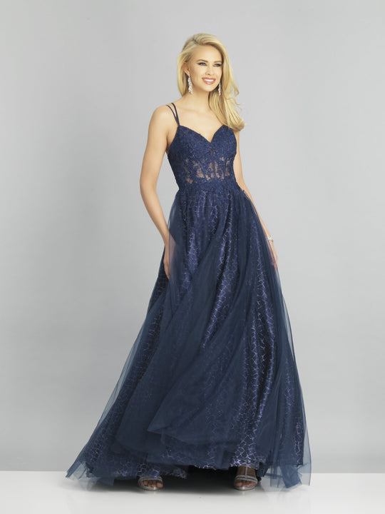Dave & Johnny - A8809 Embellish V-Neck Sleeveless A-line Dress In Blue