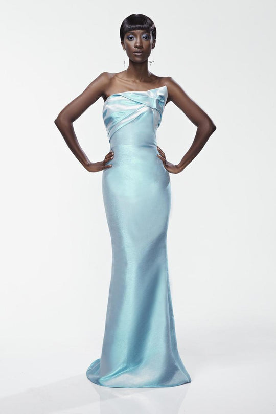 Theia - Pleated Front Long Dress 881093 in Blue