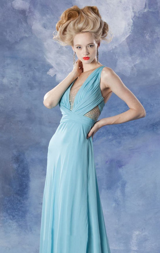Theia - 881559 Sheer Illusion Sequined Silk Chiffon Dress in Blue
