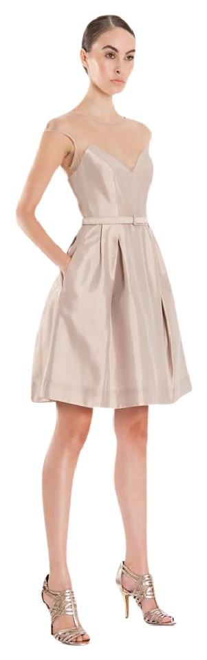 Theia - 881867 Cap Sleeve Sheer Illusion Cocktail Dress in Neutral