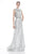 Theia - 881879 Beaded Cowl Collar Evening Gown in Silver