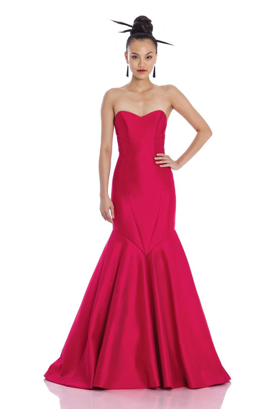 Theia  - 881945 Strapless Sweetheart Mermaid Gown with Shawl in Red