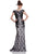 Theia  - 882045 Bateau Neck Lace Cap Sleeves Long Gown in Black and White