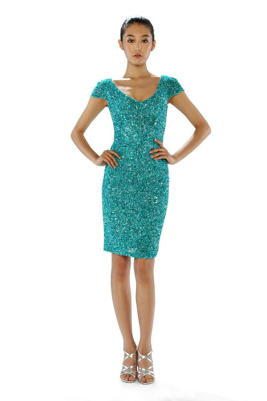 Theia - Scoop Neckline Sequin Cocktail Dress 882396 in Green