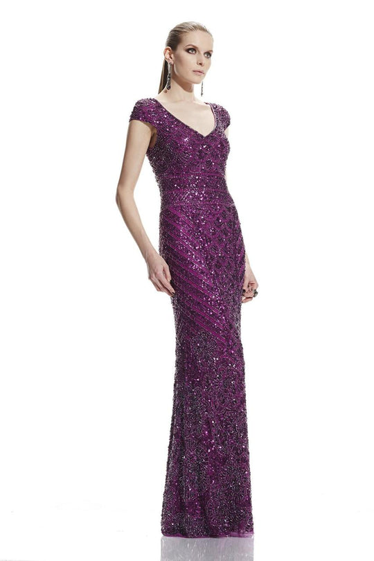 Theia - Sequined V-Neck Dress 882465 in Purple