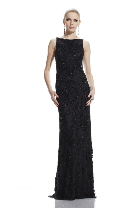 Theia  - 882469 Sleeveless Beaded Bateau Long Gown in Black