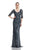 Theia - 882475 Beaded Quarter Sleeve Lattice Evening Dress in Blue