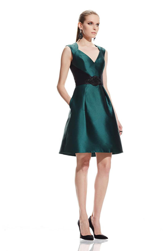 Theia - V-Neck A-Line Dress 882529 in Green