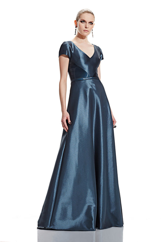 Theia - 882556 Short Sleeve Liquid Shine Evening Dress in Blue