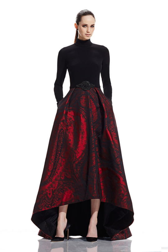 Theia - 882560 Longsleeve Hi-Lo Crimson Evening Dress in Red